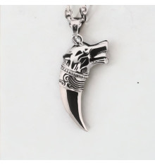 Pendentif homme argent dent canine tete loup
