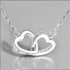 Pendentif collier double coeur en argent rhodie zirconium