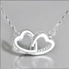 Pendentif collier double coeur en argent rhodie zirconium