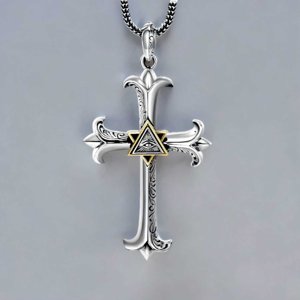 Colgante cruz hombre, ojo de la providencia, plata maciza