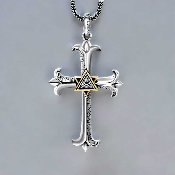Pendentif homme croix oeil de la providence argent massif