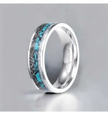Customizable Wedding Ring in Titanium and Turquoise, Engraving Available