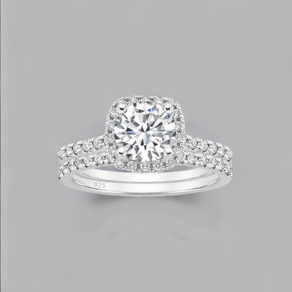 Bague de fiançailles femme double anneau argent zirconium