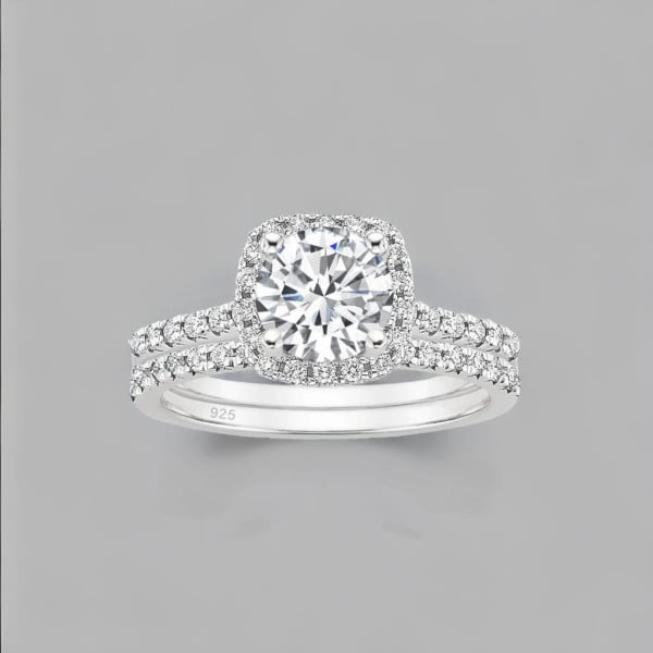 Bague de fiançailles femme double anneau argent zirconium
