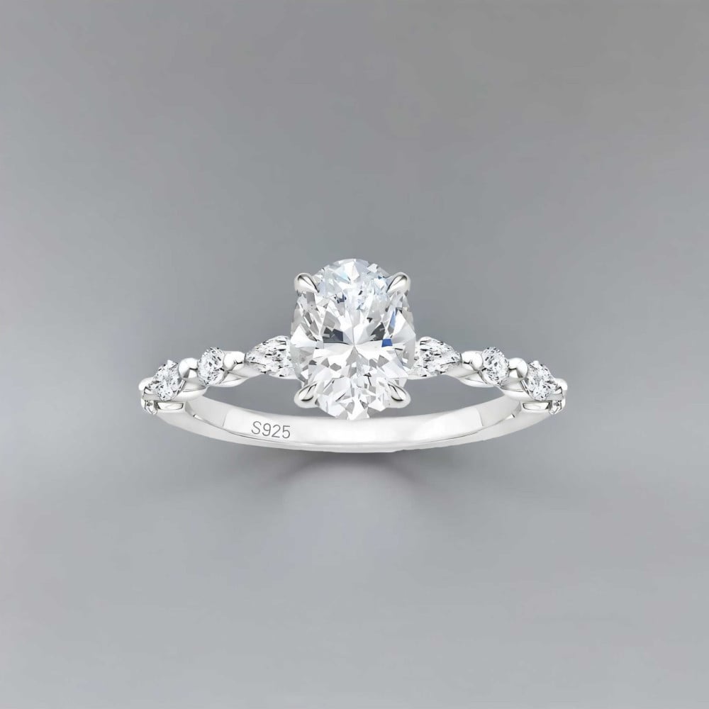 Bague femme argent zirconium ovale 3 couleurs
