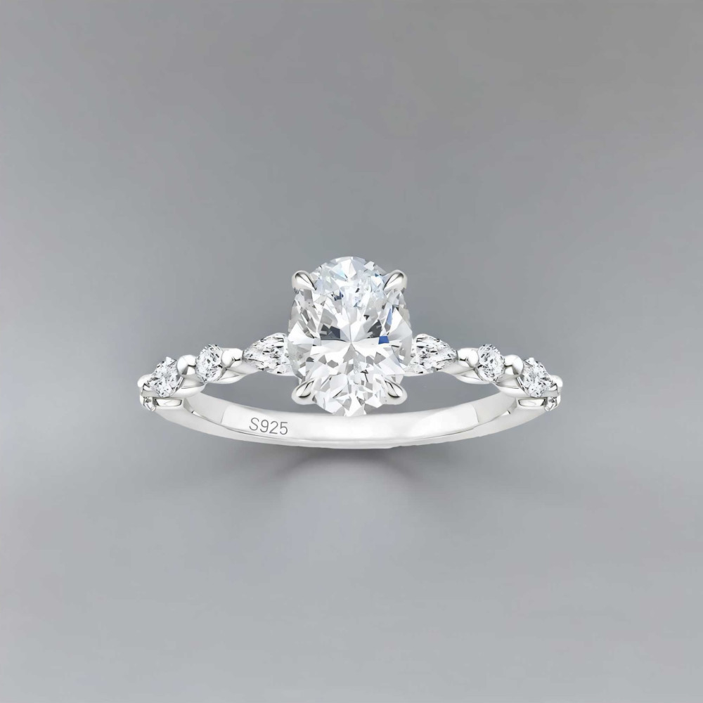 Zilveren ovale zirkoniumring voor dames, 3 kleuren