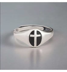 Anello aperto con croce cavalleresca in argento