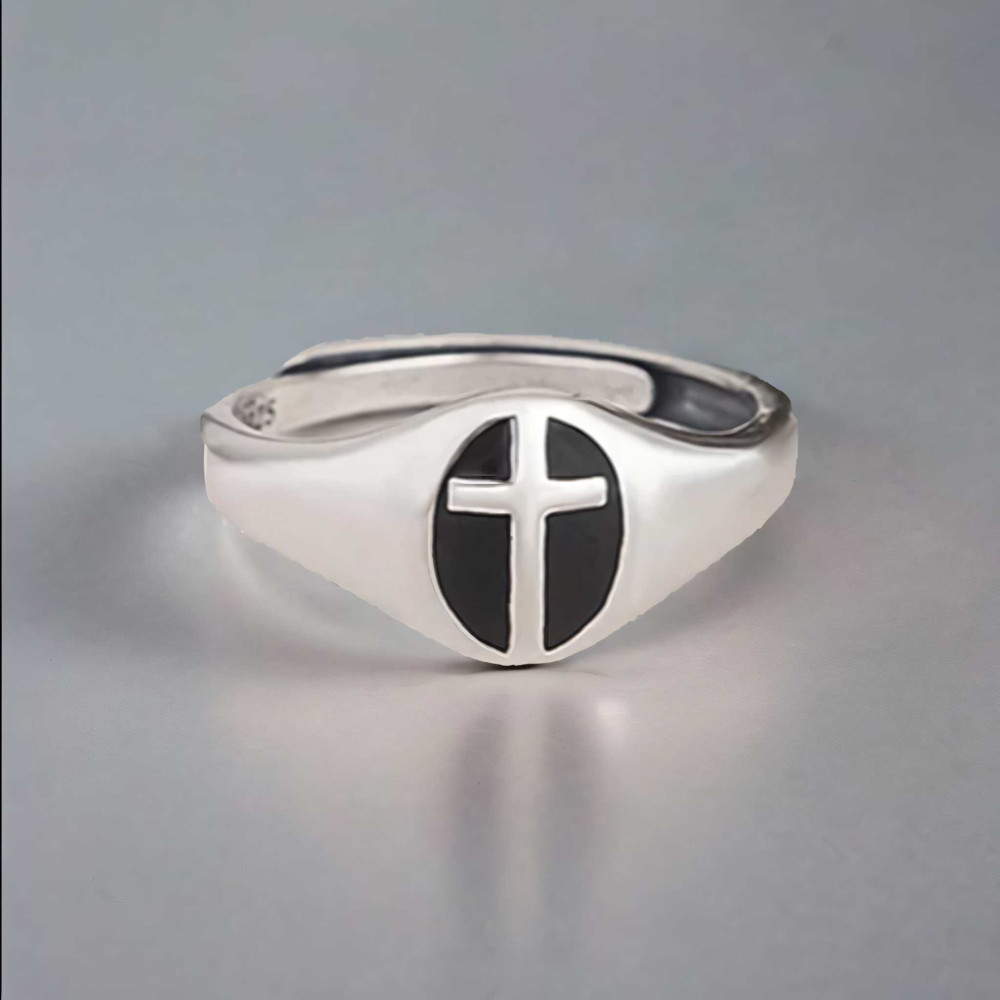 Bague argent ouverte chevaliere croix