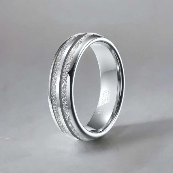 Fede nuziale personalizzata in fibra di tungsteno bianca