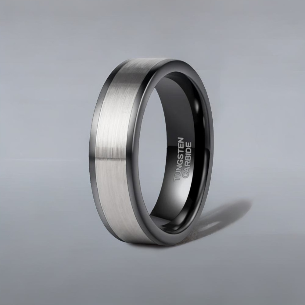 Anello da uomo anello in tungsteno nero linea pennello personalizzabile