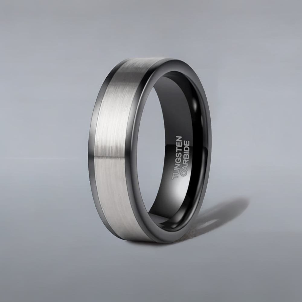 Men's ring black tungsten ring customizable brush line