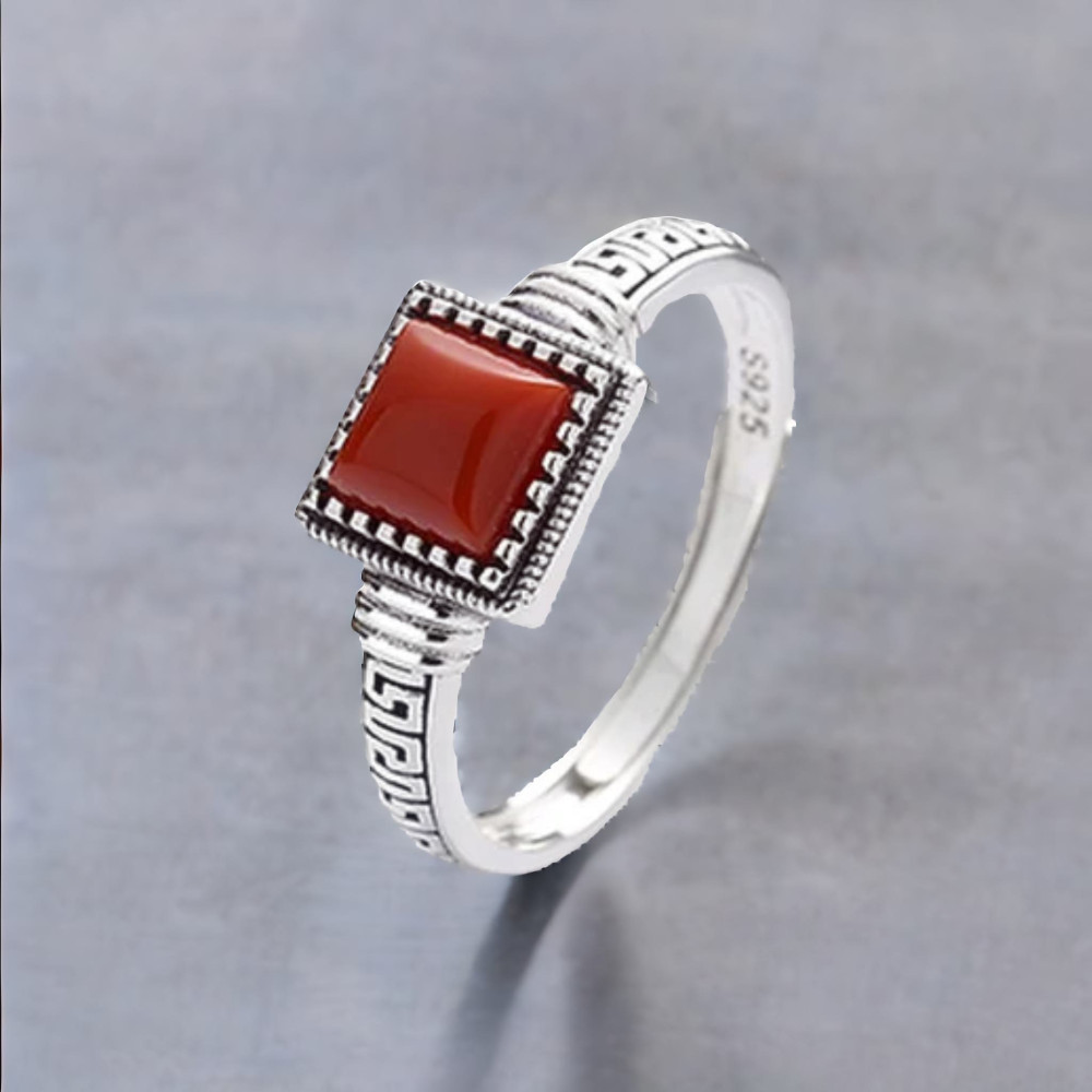 Bague argent ouverte grecque onyx rouge