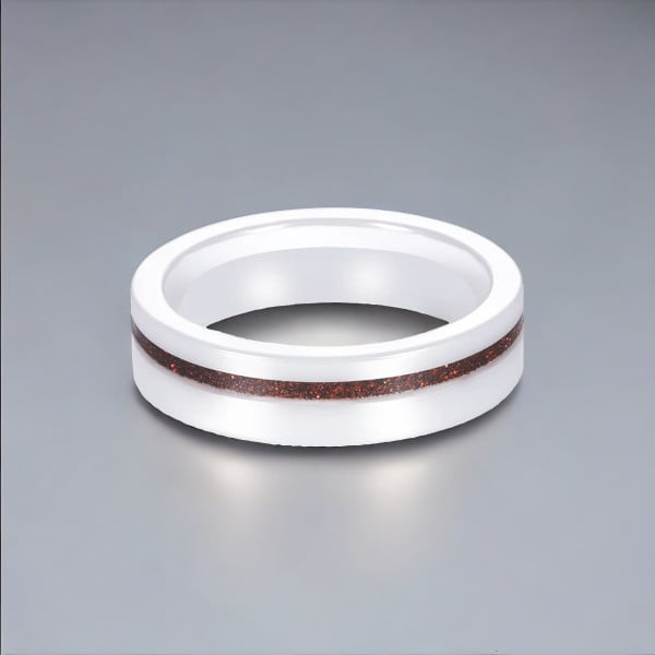 Bague ceramique blanche ligne sablée
