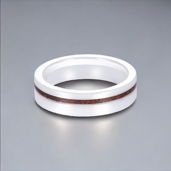 Bague ceramique blanche ligne sablée
