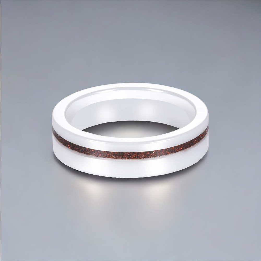 Bague ceramique blanche ligne sablée