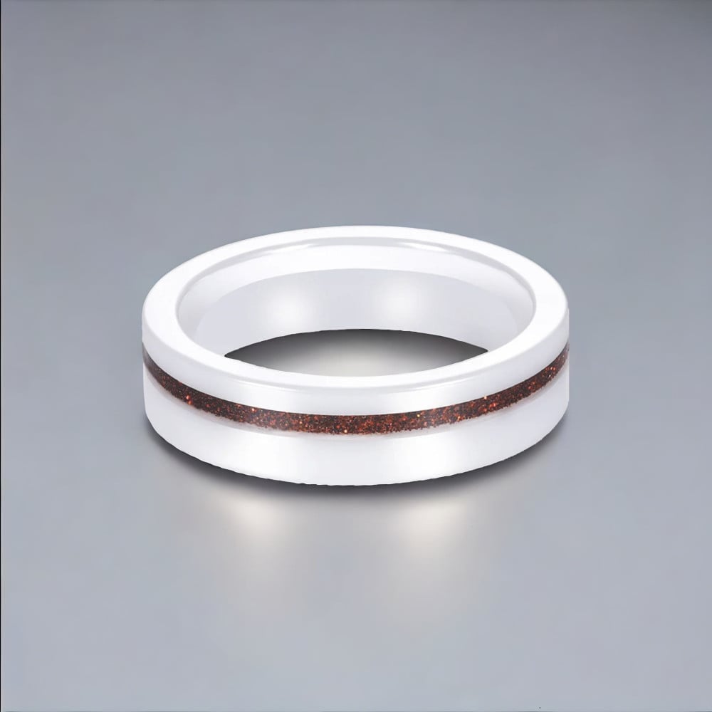 Bague ceramique blanche ligne sablée