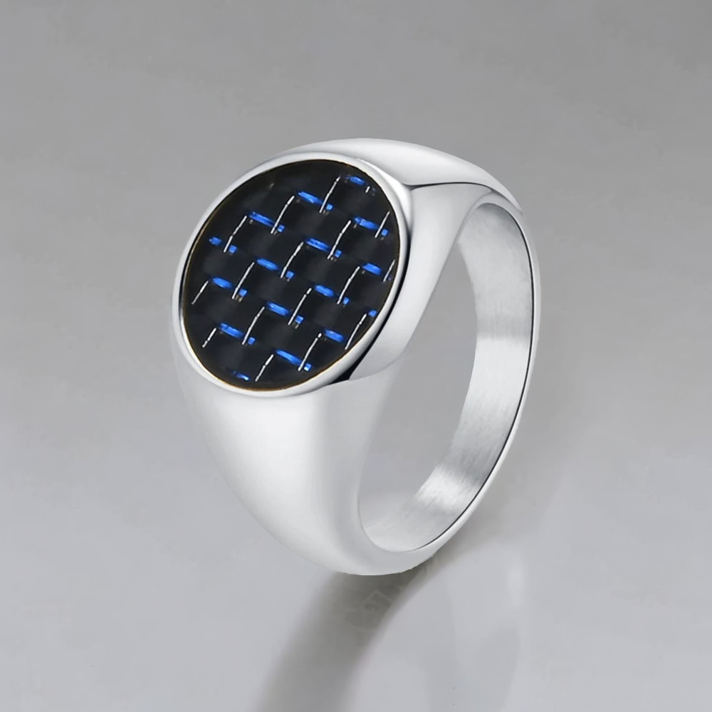 blanc Bague homme acier chevaliere fibre de carbone noir