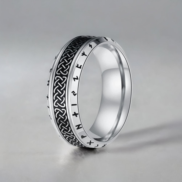 Bague acier personnalisable runes viking celtique