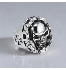 Anillo de caballero para hombre, calavera de acero, cadena de moto