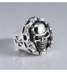 Ritterring für Herren, Totenkopf aus Stahl, Motorradkette