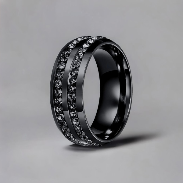 Anello da uomo personalizzato in acciaio 2 linee zirconio