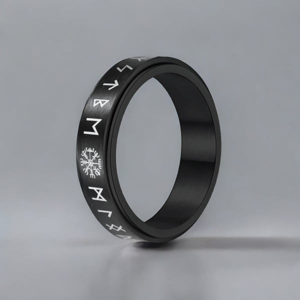 Bague personnalisee homme anti stress tournant acier runes viking