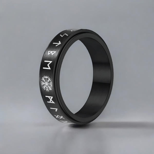 Bague personnalisee homme anti stress tournant acier runes viking