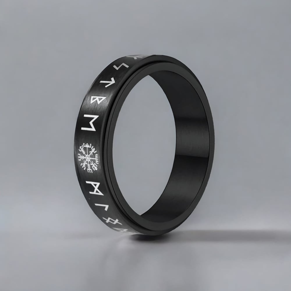 Bague personnalisee homme anti stress tournant acier runes viking