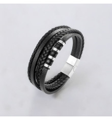 Bracciale in pelle nera con chiusura magnetica in acciaio