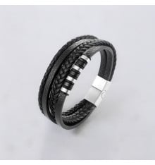 Schwarzes Lederarmband mit magnetischer Stahlschließe