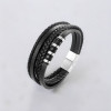 Bracelet cuir noir cordons fermoir acier aimante