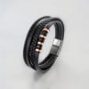 Bracelet cuir noir cordons fermoir acier aimante