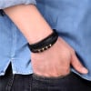 Bracelet cuir noir cordons fermoir acier aimante