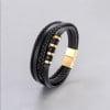 Bracelet cuir noir cordons fermoir acier aimante