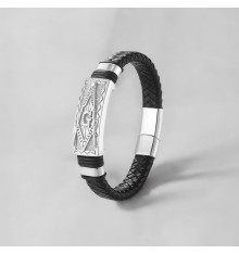 Vrijmetselarij gevlochten leren armband met stalen sluiting