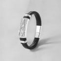 Bracciale massoneria in pelle intrecciata con chiusura in acciaio