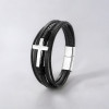 Bracelet homme cuir noir multi cordons croix