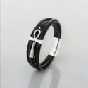 Zwart leren armband met meerdere kruiskoorden