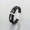 Bracelet cuir noir multi cordons croix ansée