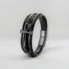 Bracelet cuir noir multi cordons croix ansée