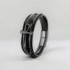 Bracelet cuir noir multi cordons croix ansée