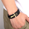 Bracelet cuir noir multi cordons croix ansée