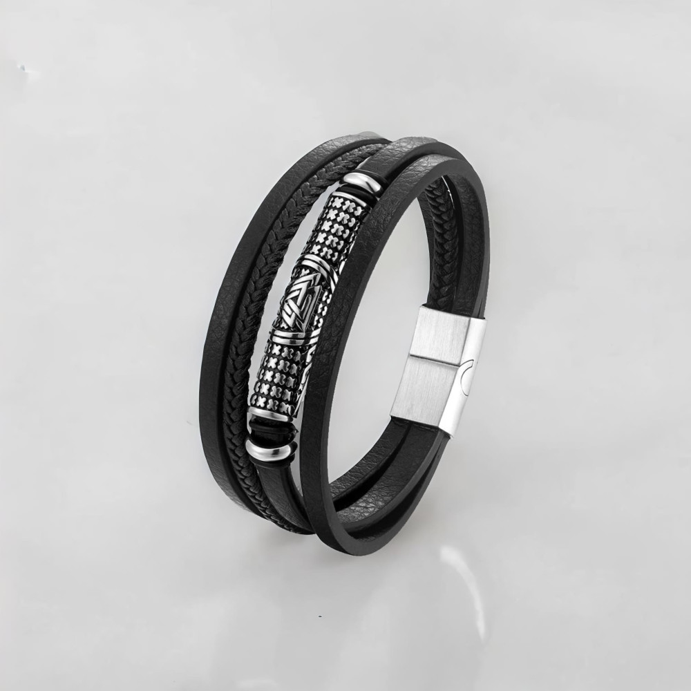 Bracciale in pelle celtica con cordini di rune vichinghe