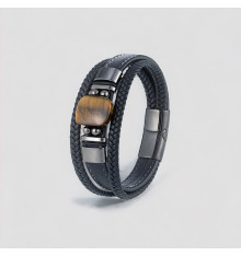 Bracciale in pelle nera con cordini in onice