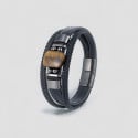 Black leather bracelet with cords and tiger eye stone