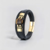 Bracelet cuir noir cordons onyx
