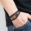 Bracelet cuir noir cordons onyx