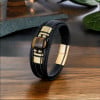 Bracelet cuir noir cordons onyx