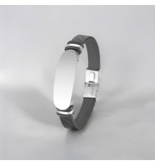 Black PU leather bracelet with 2-line engraving