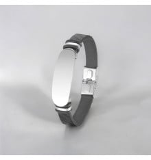 Bracelet gourmette cuir PU noir gravure 2 lignes